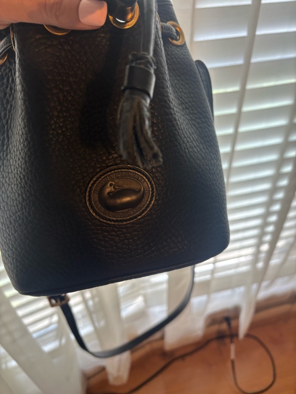 Dooney & Bourke Black Pebble Leather Drawstring Crossbody
